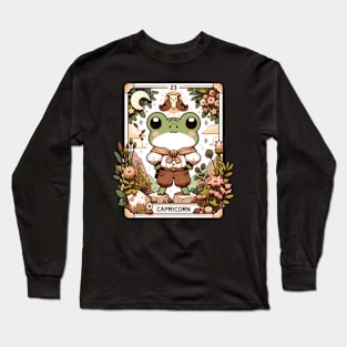 Capricorn Zodiac Cottagecore Frog Tarot Card Birthday Long Sleeve T-Shirt